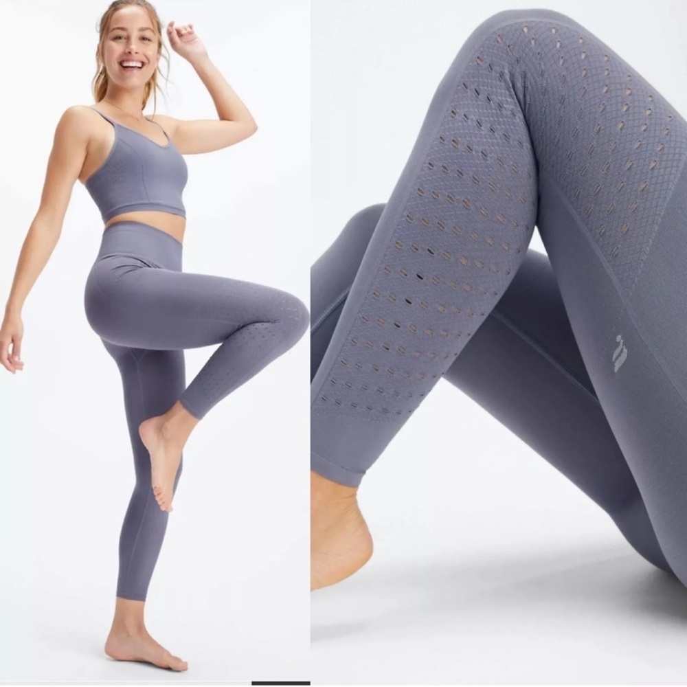 NWT Fabletics Sync High Waisted Perforated 7/8 Leggings Tights Gray Pilates Yoga